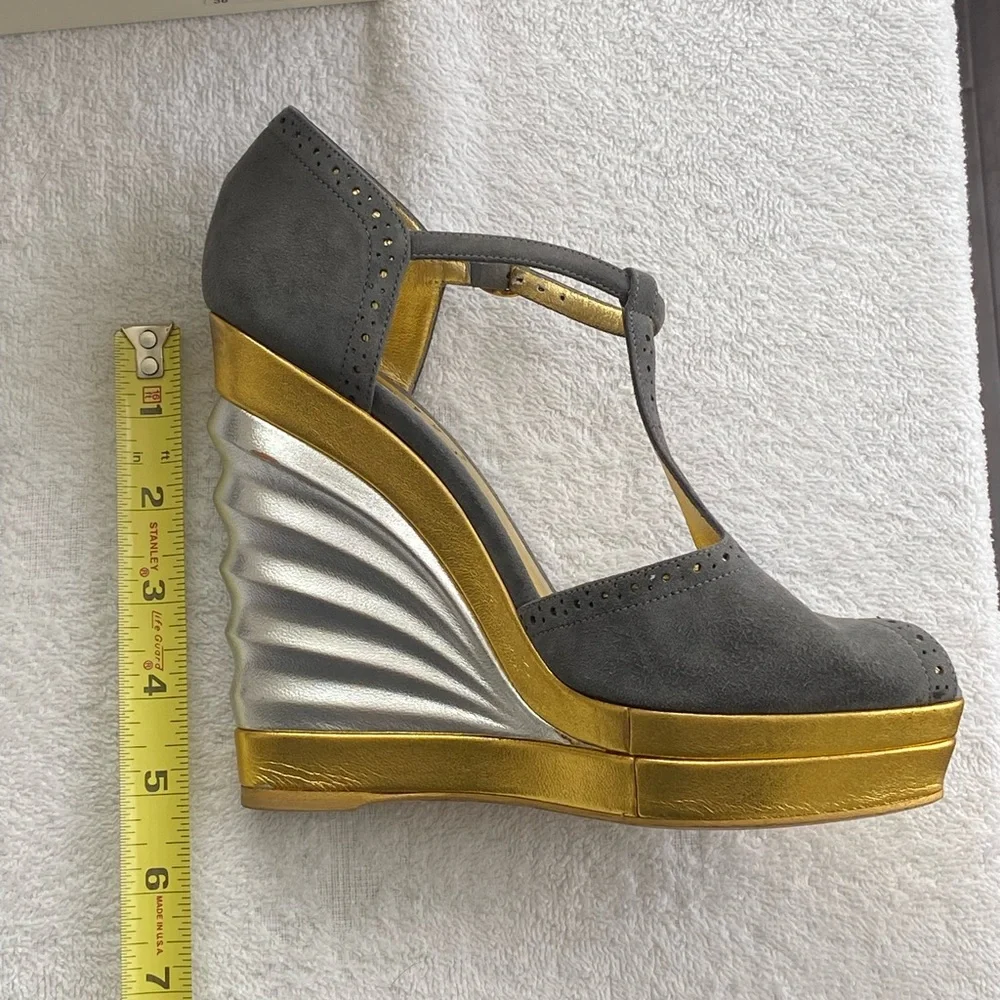 YSL Robyn T Strap Wedge High Heel Shoes Size 6
